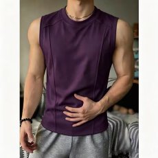 批发圆领气质纯色汗背心男夏季简约百搭情侣坎肩上衣潮流日系宽松无袖