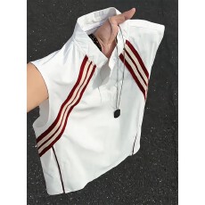 素罗娜拼接条纹v领背心男款夏季健身运动无袖t恤篮球汗衫坎肩