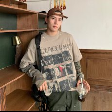 文艺桂升复古摇滚人物印花长袖T恤男春秋潮牌宽松设计感上衣日系
