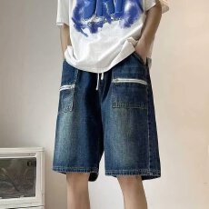 批发美式炫裤街头复古做旧直筒五分裤男<b class='q'>潮</b>牌宽松阔腿休闲百搭短裤中裤