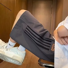 批发短裤男热潮星球夏季美式复古潮牌条纹拼接百搭宽松<b class='q'>休闲</b>五分运动裤