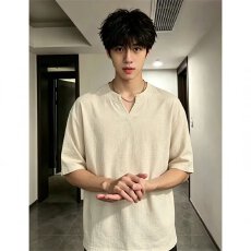 批发休闲经典纯色<b class='q'>v领</b>短袖<b class='q'>t</b><b class='q'>恤</b>男夏季薄款2026新款宽松<b class='q'>男士</b>半袖上衣服