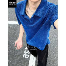 克莱因蓝海鸥领polo衫短袖男夏季龙鳞纹透气翻领t恤正肩半袖上衣