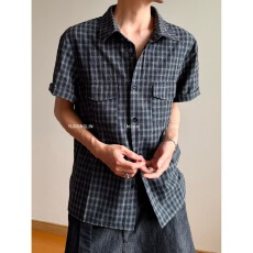 夏季南风街区新款格子短袖衬衫男日系复古潮牌宽松休闲情侣男衬衣