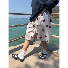 批发美式自由穿行爱心<b class='q'>印花</b>抽绳阔腿五分裤男女夏季宽松休闲直筒<b class='q'>短裤</b>