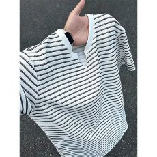 批发春夏轩潮社新品简约百搭显瘦宽松华夫格条纹温柔INS风短袖T恤男女