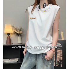 批发美式喔裳项链刺绣重磅无袖男女2026夏季新款宽松小众高街背心T恤
