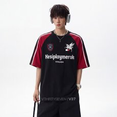 批发美式三条杠<b class='q'>短袖</b>t恤男2026新款爆款学生宽松正肩设计感半袖上衣夏