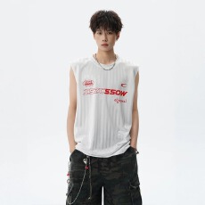 批发美式神秘高街字母印花运动背心男女夏季薄款速干休闲宽松凉感T恤