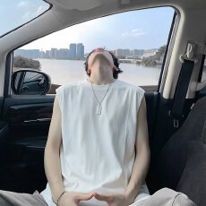 批发冰丝气质背心男士夏季外穿健身运动坎肩无袖t恤男ins潮流港风衣服