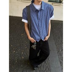 批发夏季揭豪派<b class='q'>男士</b><b class='q'>短袖</b><b class='q'>衬衫</b>潮流韩版印花高级感<b class='q'>衬衣</b>薄款凉爽半袖上衣