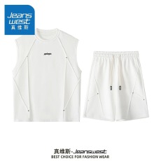 批发美式缘创潮流背心男款夏季新款解构宽松运动健身汗衫短裤两件套