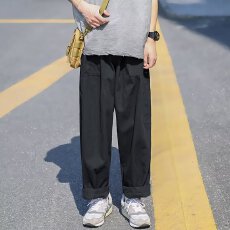 批发日系新潮工装裤子男款春<b class='q'>秋</b>宽松直筒阔腿裤港风潮牌复古休闲长裤