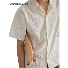 批发夏季潮协会薄款提花<b class='q'>短袖</b><b class='q'>衬衫</b><b class='q'>男士</b>休闲日系痞帅青少年高街复古寸衫