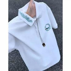 批发美式008正肩刺绣polo衫短袖男夏季潮牌重磅翻领t恤休闲五分半截袖