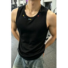 批发刺绣】美式龙鳞纹透气背心男<b class='q'>夏</b>健身运动无袖t恤硬汉穿搭坎肩汗衫