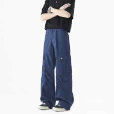 批发美式潮乐汇褶皱口袋工装裤夏季男女直筒cleanfit休闲宽松复古百搭