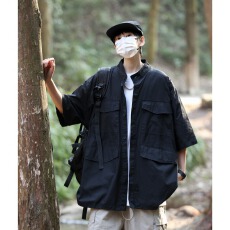 批发日系黑衣cityboy大口袋工装短袖衬衫男户外宽松百搭时尚衬衣<b class='q'>外套</b>