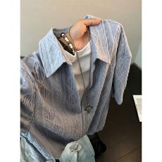 批发高级感二浩<b class='q'>polo</b><b class='q'>衫</b><b class='q'>男</b>短袖t恤夏季宽松韩版翻领半袖假两件套头体恤