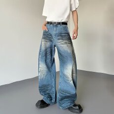批发做旧派牛水洗设计牛仔裤子2026春秋宽松慵懒松弛感休闲裤新款潮流