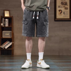 批发美式牛仔先生工装牛仔短裤男<b class='q'>夏</b>季薄款潮牌宽松复古高街男士五分裤