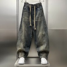 批发春秋淘潮新款牛仔裤大码做旧哈伦弹力男装休闲裤子男士老爹裤长裤
