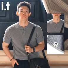 批发重磅亨利领揭潮坊针织衫休闲男士短袖T恤美式打底衫男装半袖T