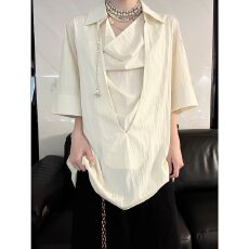 春夏揭潮坊设计感小众衬衣男女立领中性风二次元高级感衬衫百搭