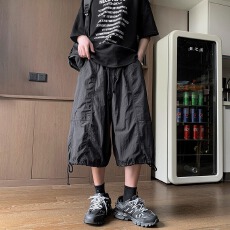 批发美式大鱼七分裤男夏季薄款潮牌<b class='q'>休闲</b>裤宽松8分八分裤阔腿工装裤子
