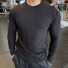 批发<b class='q'>春</b>秋九键男士运动健身长袖潮流蛇纹T恤上衣跑步训练服圆领打底衫