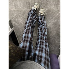 港风创潮复古休闲格子裤男夏季小众撞色美式垂感宽松直筒阔腿长裤