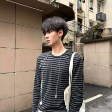 批发春秋131<b class='q'>男士</b>长袖t恤衫男装宽松韩版圆领条纹体恤修身打底衫秋上衣