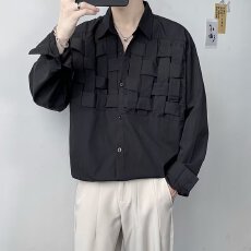 批发纯色揭潮坊设计感小众衣服<b class='q'>男士</b>长袖<b class='q'>衬衫</b>新款标准新款青少年春秋季