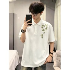 批发国风008青竹刺绣polo衫短袖男夏季透气冰丝新中式T恤<b class='q'>潮</b>痞帅半截袖