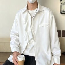 批发雪纺盛兴马衬衫男荷叶边春秋季法式洋气打底小衫高级感宽松上衣