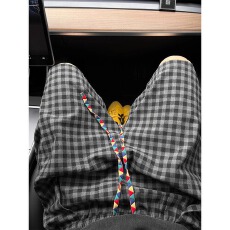 批发美式盛兴马复古cleanfit复古彩色飘带格子休闲裤男夏季薄款阔腿裤
