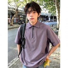 批发美式经典户外撞色半拉链短袖Polo衫男<b class='q'>夏</b>潮牌冰丝速干翻领t恤上衣