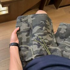 美式气质牛仔迷彩工装短裤男夏季潮宽松直筒中裤休闲过膝五分裤子