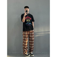 美式创潮四季直筒格子裤阔腿裤男女日常休闲裤复古居家裤情侣学生
