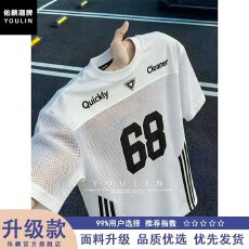 国潮港蟹美式运动网眼短袖t恤男夏新款宽松圆领户外透气情侣上衣