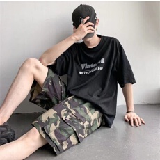 批发美式揭潮坊复古大口袋迷彩工装短裤男<b class='q'>夏</b>季薄款宽松休闲五分裤高街