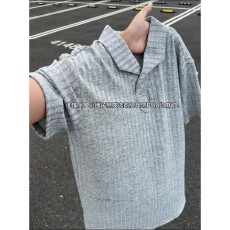 批发老钱风肌理竖条纹冰感短袖POLO衫<b class='q'>男</b>夏季新款潮牌宽松休闲半袖<b class='q'>体恤</b>