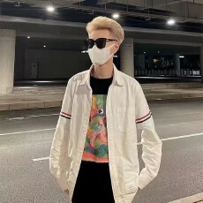 批发设计感左手织带长袖衬衫男女春<b class='q'>秋</b>网红同款修身港风复古休闲衬衣
