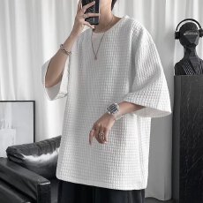 批发男士揭潮坊夏季短袖T恤潮牌半袖ins港风宽松打底衫潮流华夫格体恤
