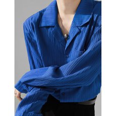 批发春季揭潮坊长袖禁欲系克莱因蓝衬衫男女衬衣百搭标准青少年潮文艺