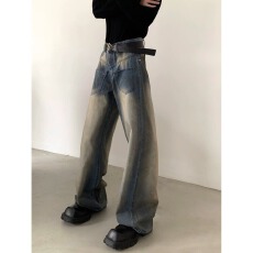 批发美式高街<b class='q'>牛仔裤</b>男宽松直筒休闲长裤子<b class='q'>男生</b>水洗做旧复古高街阔腿裤