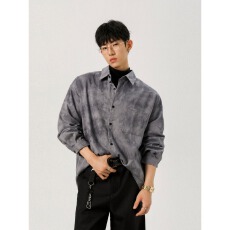 批发渐变发财扎染长袖男士衬衫英伦雅痞高级感宽松慵懒风休闲叠穿衬衣