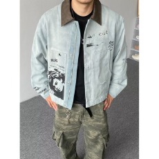 批发美式夹克王朝潮牌个性复古街头手绘涂鸦夹克男<b class='q'>秋</b>宽松百搭翻领外套