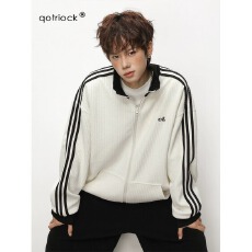 批发美式潮乐邦刺绣肌理感立领拉链夹克男女春秋撞色条纹宽松情侣<b class='q'>外套</b>