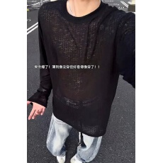 批发原版面料】薄款常长袖T恤垂感罩衫<b class='q'>男</b>夏季慵懒风宽松性感镂空上衣